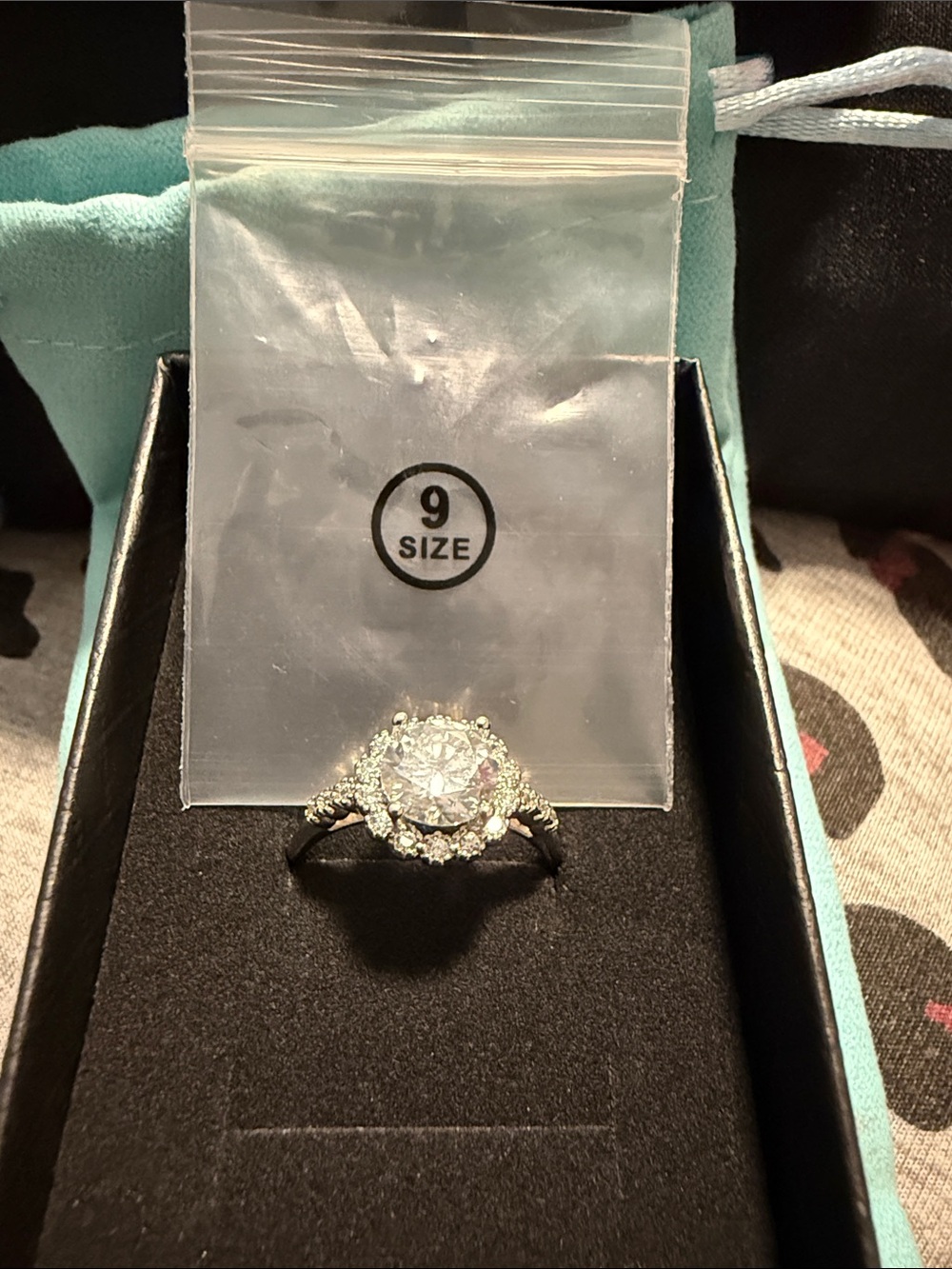Silver Halo Moissanite Ring - Size 9